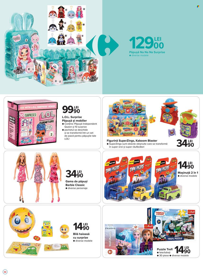 thumbnail - Cataloage Carrefour - 04.11.2021 - 17.11.2021 - Produse în vânzare - Frozen, Barbie, L.O.L. Surprise, masinuta, puzzle, păpuşă, set de joaca. Pagina 32.