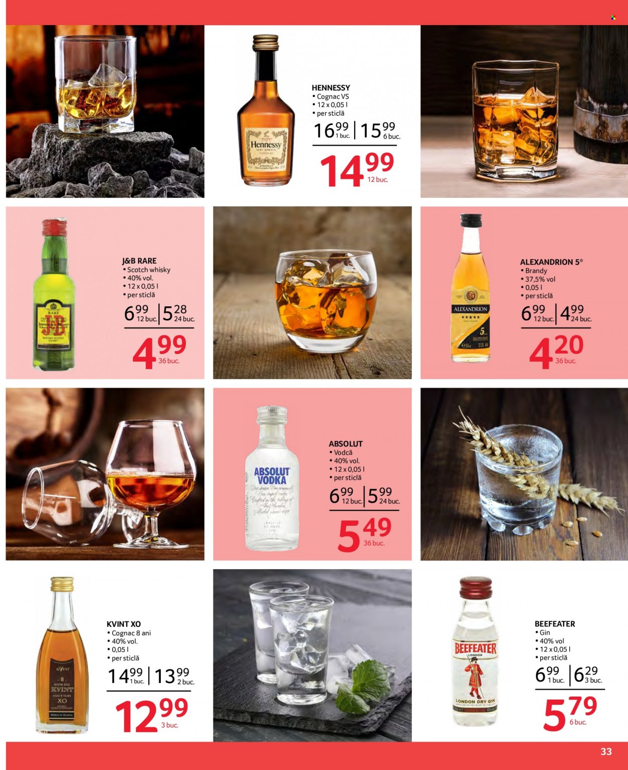 thumbnail - Cataloage Selgros - 12.11.2021 - 25.11.2021 - Produse în vânzare - Absolut, Alexandrion, cognac, Beefeater, brandy, gin, Scotch Whisky, vodcă, whisky, J&B Rare. Pagina 33.