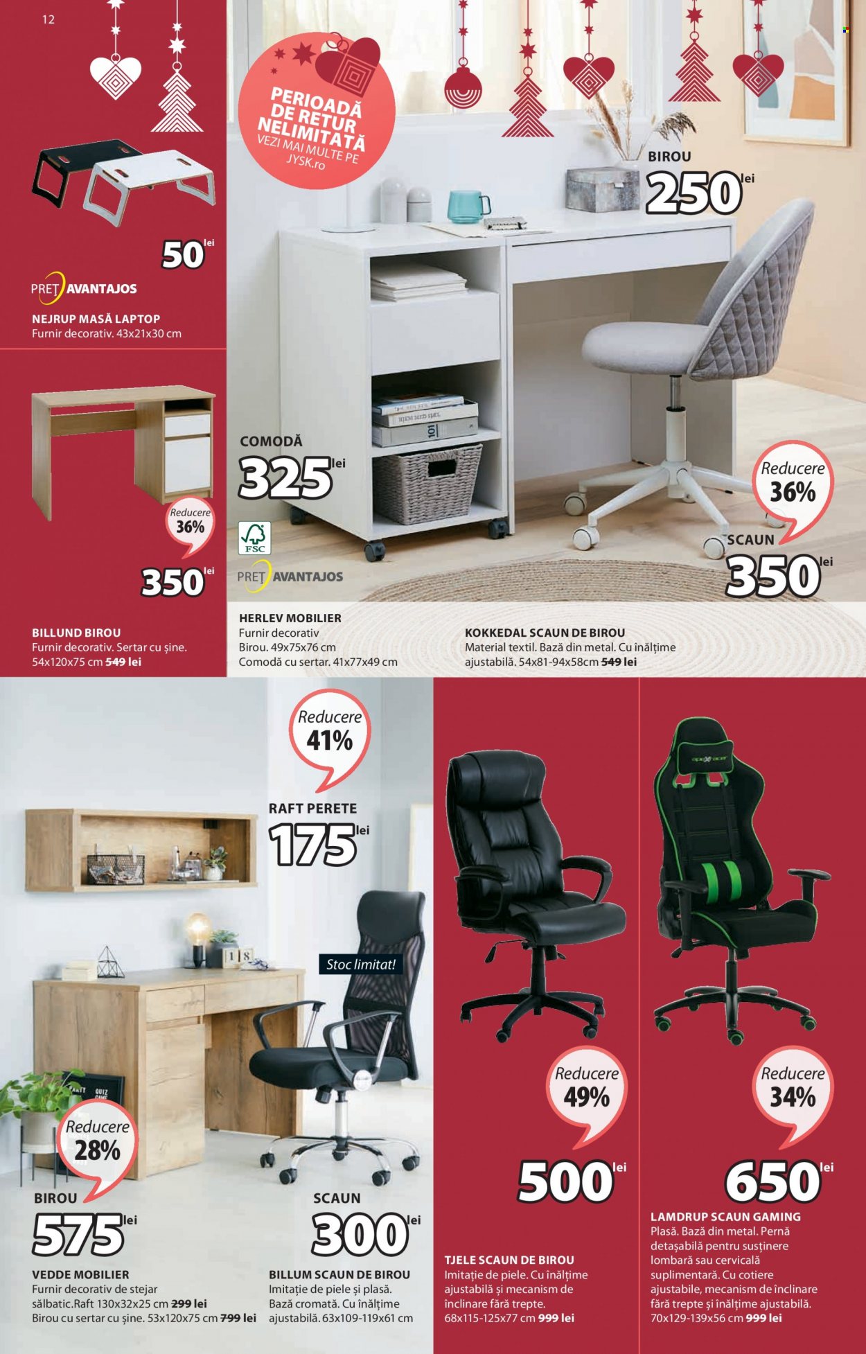 thumbnail - Cataloage JYSK - 11.11.2021 - 08.12.2021 - Produse în vânzare - comodă, pernă, masă, scaun, masă laptop, scaun de birou, scaun gaming. Pagina 12.