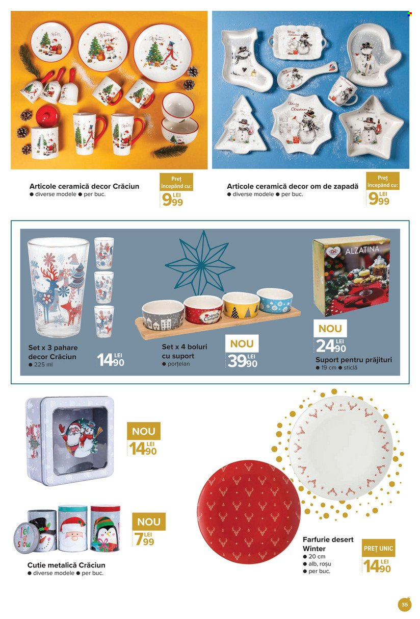 thumbnail - Cataloage Carrefour - 27.11.2021 - 29.12.2021 - Produse în vânzare - prăjitură, pahare, farfurie, boluri, cutie metalica, om de zăpadă. Pagina 35.