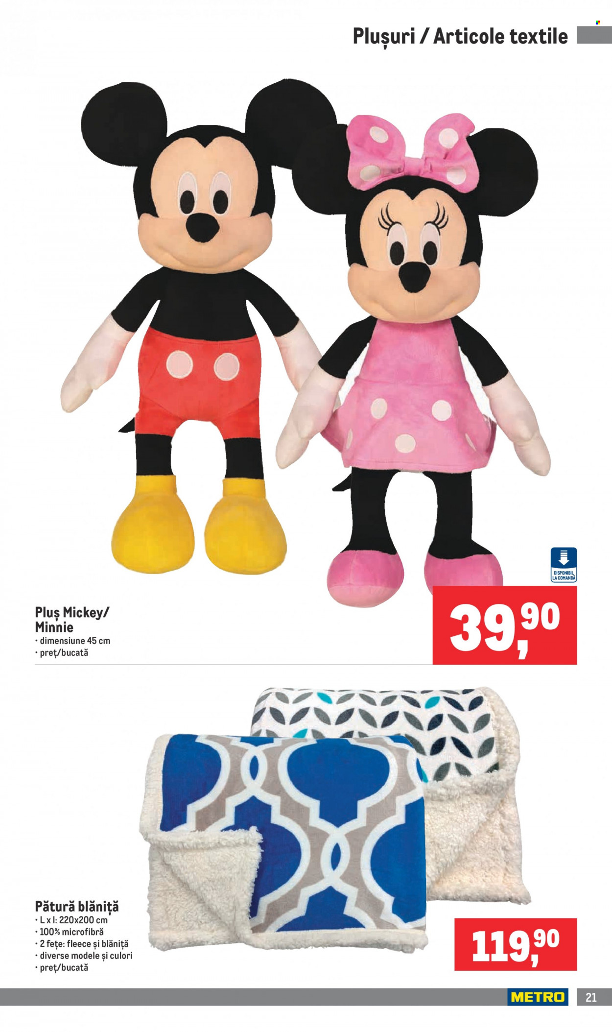 thumbnail - Cataloage Metro - 02.12.2021 - 02.01.2022 - Produse în vânzare - Mickey, Mickey & Minnie, Minnie, pătură, plusuri. Pagina 21.