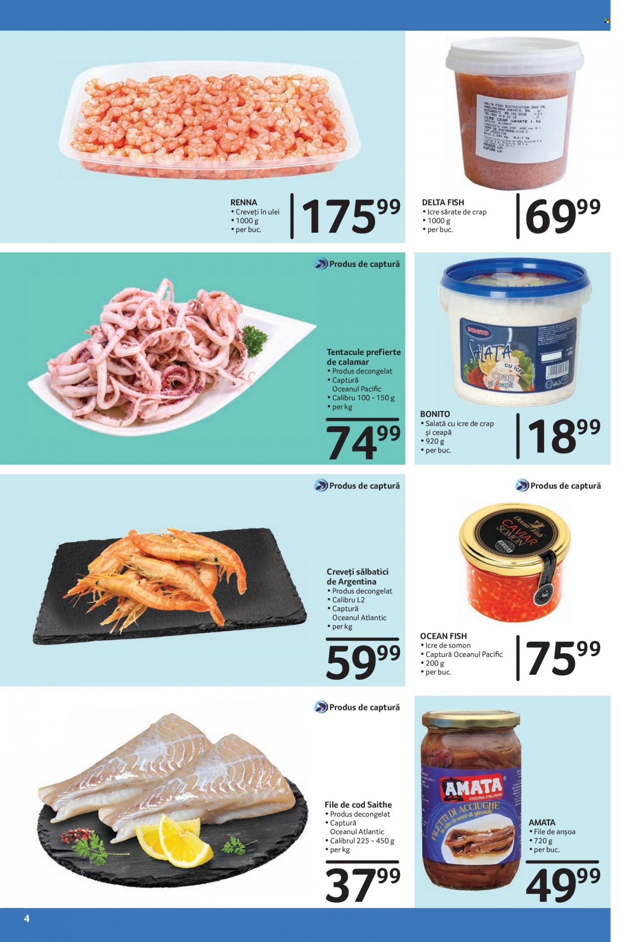 thumbnail - Cataloage Selgros - 01.12.2021 - 31.12.2021 - Produse în vânzare - creveți, calamar, file de cod, salată cu icre, anșoa, icre de crap, file de anșoa. Pagina 4.