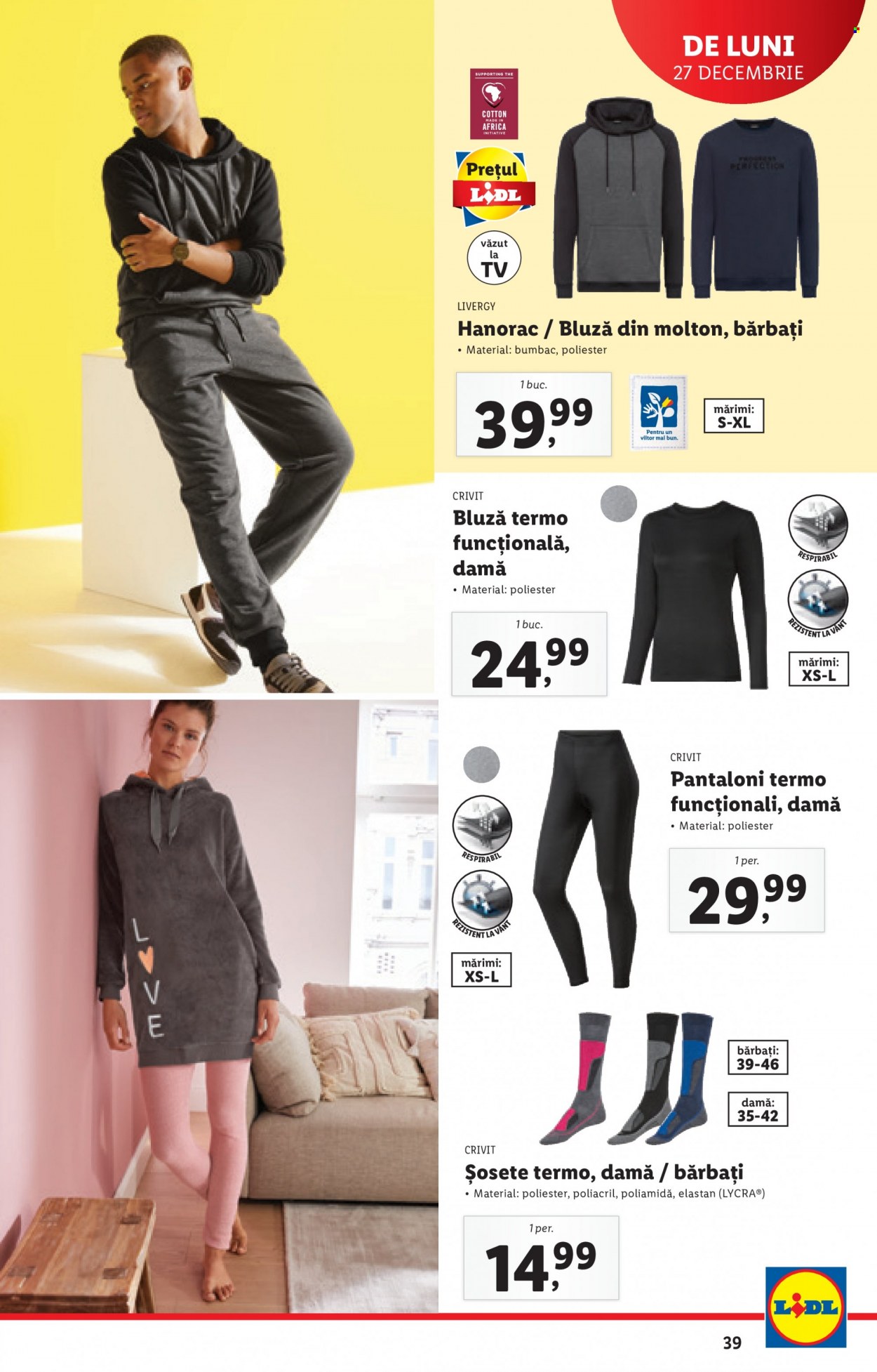 thumbnail - Cataloage Lidl - 27.12.2021 - 02.01.2022 - Produse în vânzare - pantalon, bluza, hanorac, șosete. Pagina 39.
