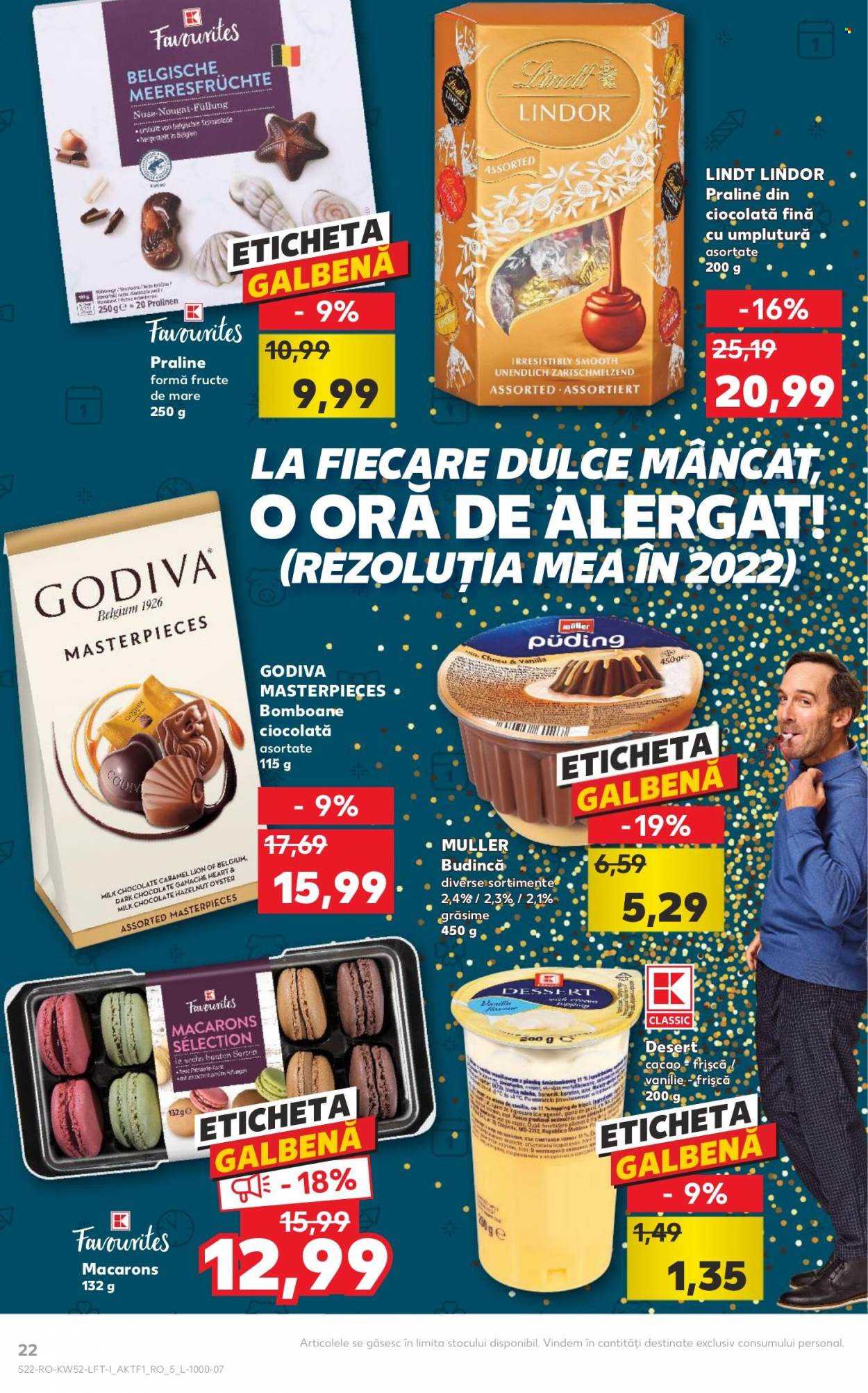 thumbnail - Cataloage Kaufland - 29.12.2021 - 04.01.2022 - Produse în vânzare - macarons, budincă, praline, Lindt, bomboane, cacao. Pagina 22.
