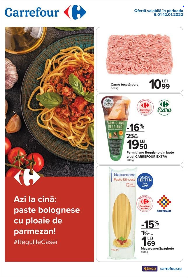 thumbnail - Cataloage Carrefour - 06.01.2022 - 12.01.2022 - Produse în vânzare - carne tocată, macaroane, spaghete, paşte. Pagina 1.