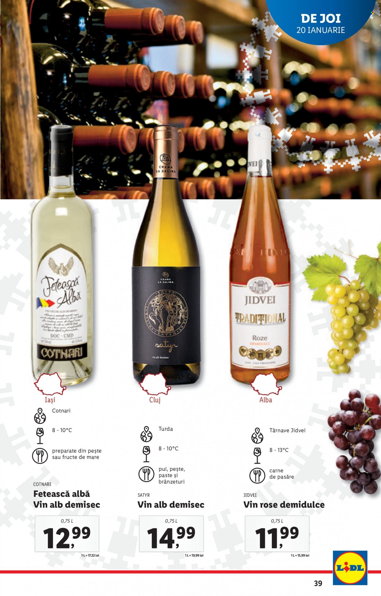 thumbnail - Cataloage Lidl - 17.01.2022 - 23.01.2022 - Produse în vânzare - alcool, fructe de mare, paşte, Fetească Albă, vin alb, vin rose, vin, Jidvei. Pagina 39.