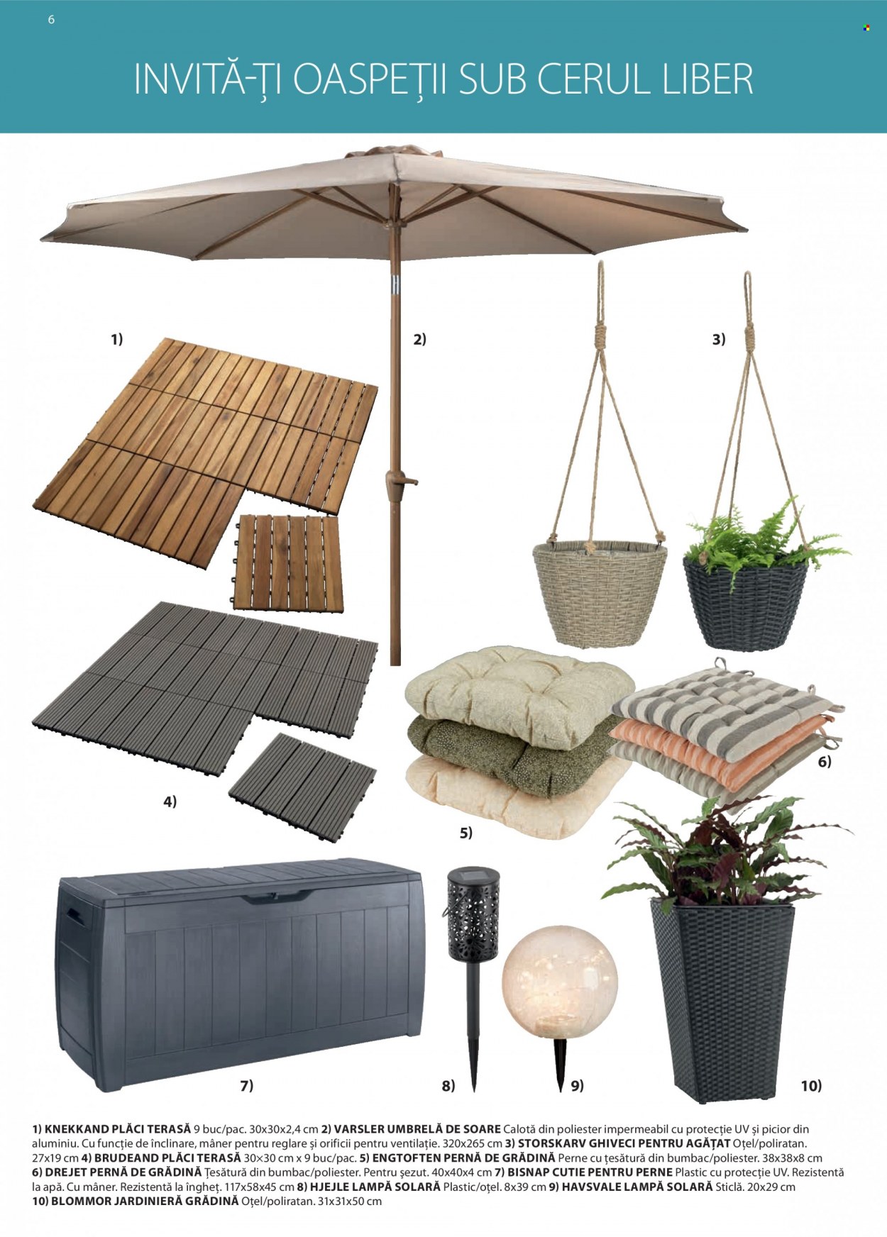 thumbnail - Cataloage JYSK - Produse în vânzare - pernă de grădină, umbrelă, lampă, lampă solară. Pagina 6.