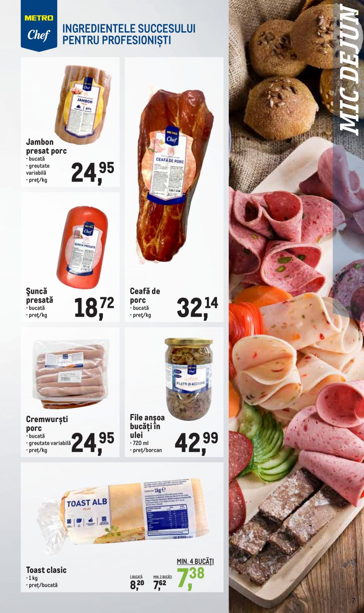 thumbnail - Cataloage Metro - 02.05.2022 - 01.06.2022 - Produse în vânzare - toast, carne de porc, ceafă de porc, șuncă, cremwurști, anșoa, file de anșoa. Pagina 7.