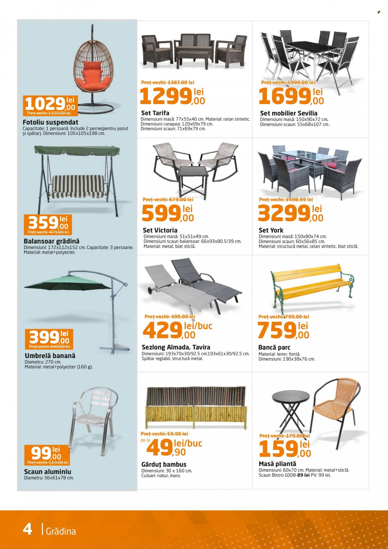 thumbnail - Cataloage Dedeman - 01.05.2022 - 31.05.2022 - Produse în vânzare - set mobilier, masă, scaun, canapea, fotoliu, bancă, balansoar, sezlong, balansoar gradina. Pagina 4.