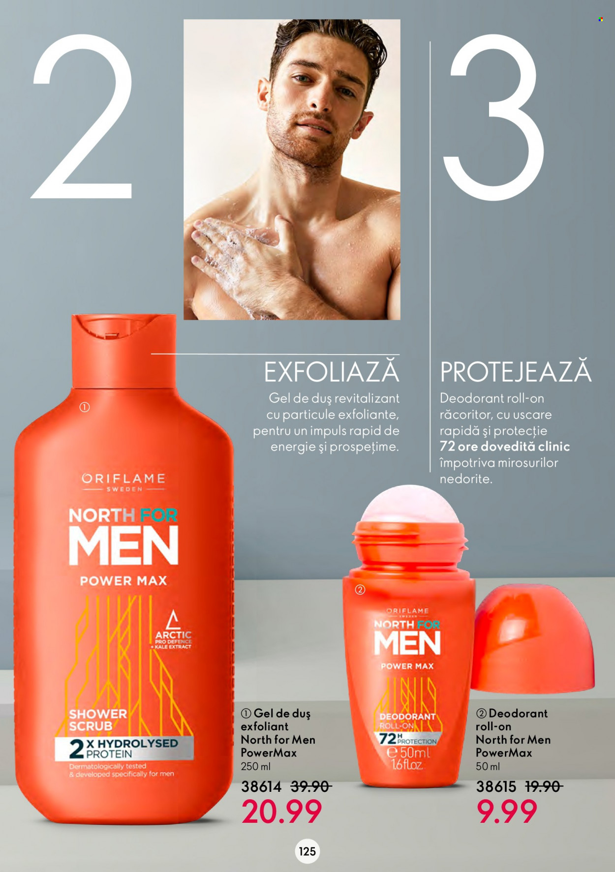 thumbnail - Cataloage Oriflame - 10.05.2022 - 30.05.2022 - Produse în vânzare - gel de duş, exfoliante, North for Men, deodorant, roll-on. Pagina 125.