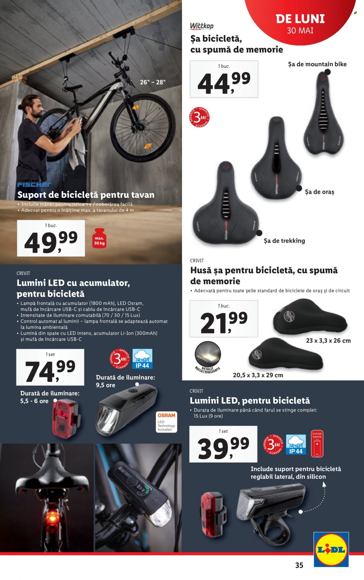 thumbnail - Cataloage Lidl - 30.05.2022 - 05.06.2022 - Produse în vânzare - bicicleta, Trekking, lampă. Pagina 35.