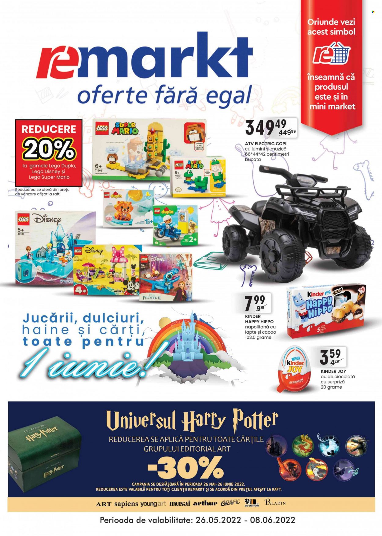 thumbnail - Cataloage remarkt - 26.05.2022 - 08.06.2022 - Produse în vânzare - napolitane, Kinder, Frozen, Mickey, Mickey & Minnie, Disney, LEGO Duplo, LEGO. Pagina 1.