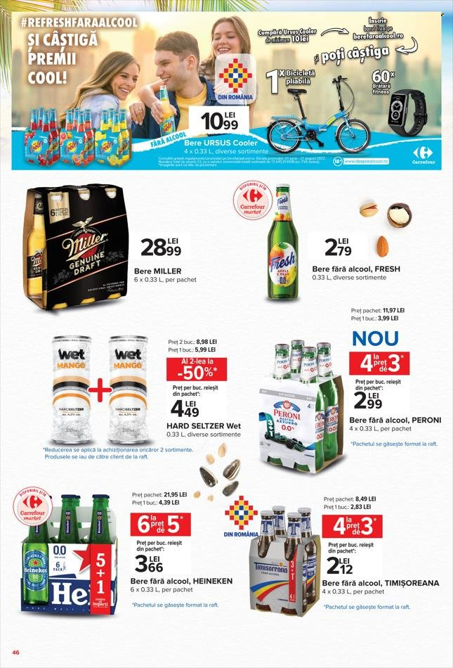 thumbnail - Cataloage Carrefour - 16.06.2022 - 13.07.2022 - Produse în vânzare - Timișoreana, Ursus, Heineken, Miller, bere, bere fără alcool, mango, brăţară, bicicleta. Pagina 24.