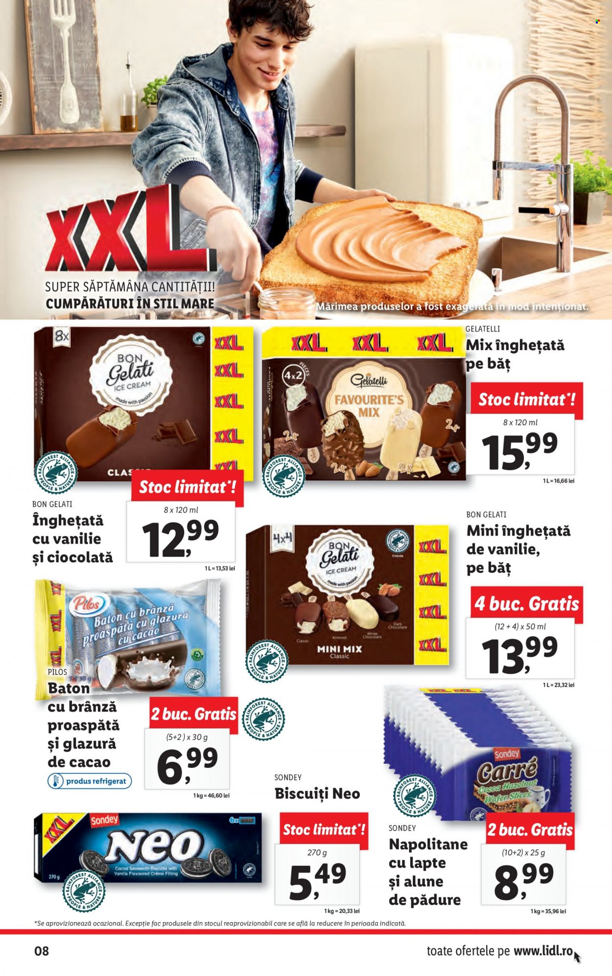 thumbnail - Cataloage Lidl - 27.06.2022 - 03.07.2022 - Produse în vânzare - brânză proaspătă, înghețată, ciocolată, biscuiți, napolitane. Pagina 8.