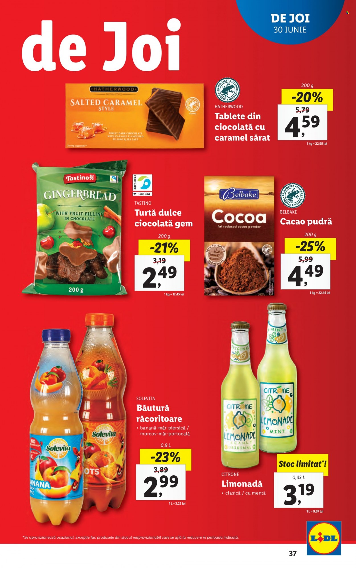 thumbnail - Cataloage Lidl - 27.06.2022 - 03.07.2022 - Produse în vânzare - turtă dulce, ciocolată, cacao, gem, băutură răcoritoare, limonadă, mentă. Pagina 37.