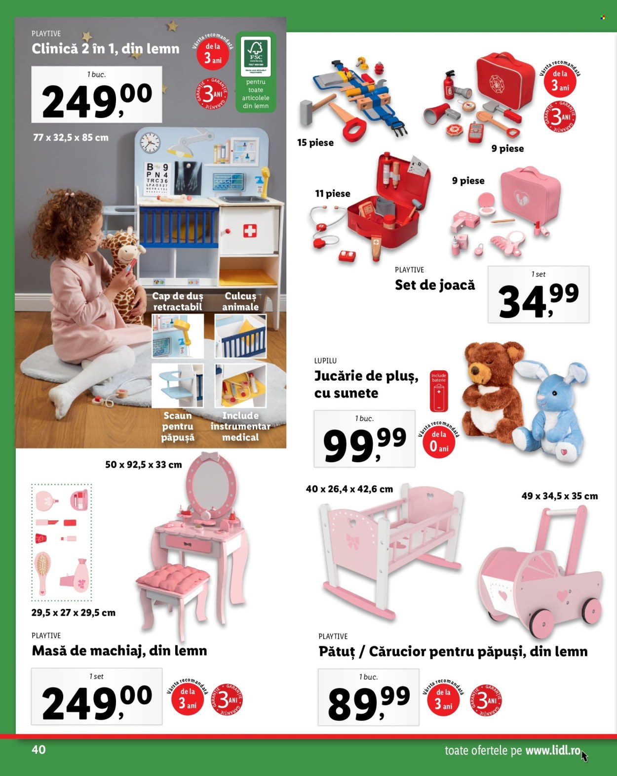 thumbnail - Cataloage Lidl - Produse în vânzare - cărucior, masă, scaun, jucărie de pluș, păpuşă, set de joaca. Pagina 42.