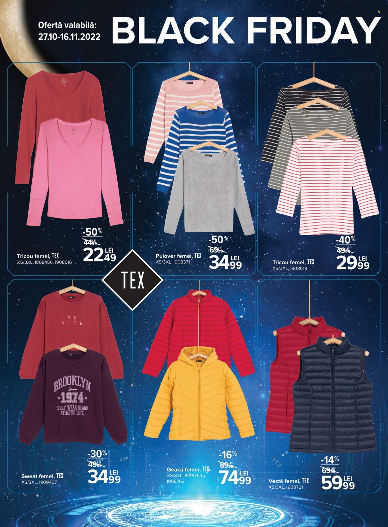 thumbnail - Cataloage Carrefour - 27.10.2022 - 04.12.2022 - Produse în vânzare - geacă, tricou, vestă, pulover. Pagina 14.