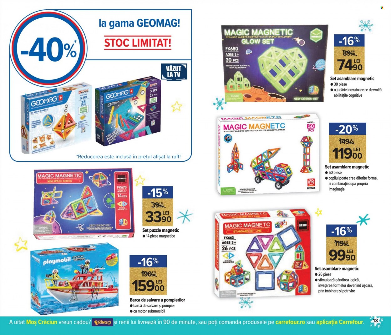 thumbnail - Cataloage Carrefour - 10.11.2022 - 04.01.2023 - Produse în vânzare - Moș Crăciun, barca, Geomag, Playmobil, puzzle. Pagina 13.