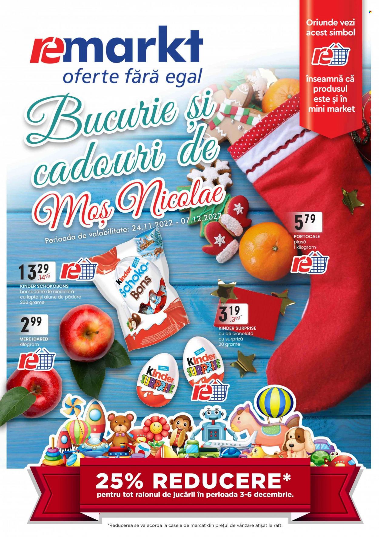 thumbnail - Cataloage remarkt - 24.11.2022 - 07.12.2022 - Produse în vânzare - mere, bomboane, Kinder. Pagina 1.