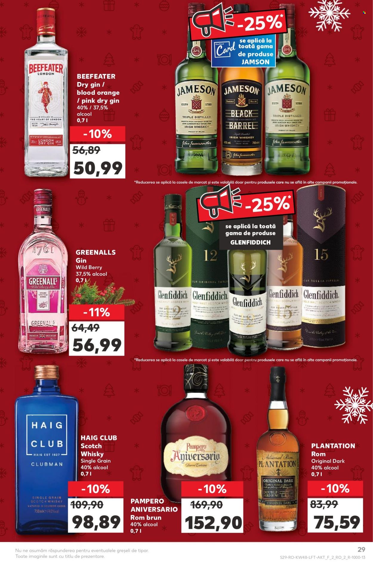thumbnail - Cataloage Kaufland - 30.11.2022 - 06.12.2022 - Produse în vânzare - alcool, Beefeater, gin, Jameson, rom, Scotch Whisky, whisky. Pagina 29.