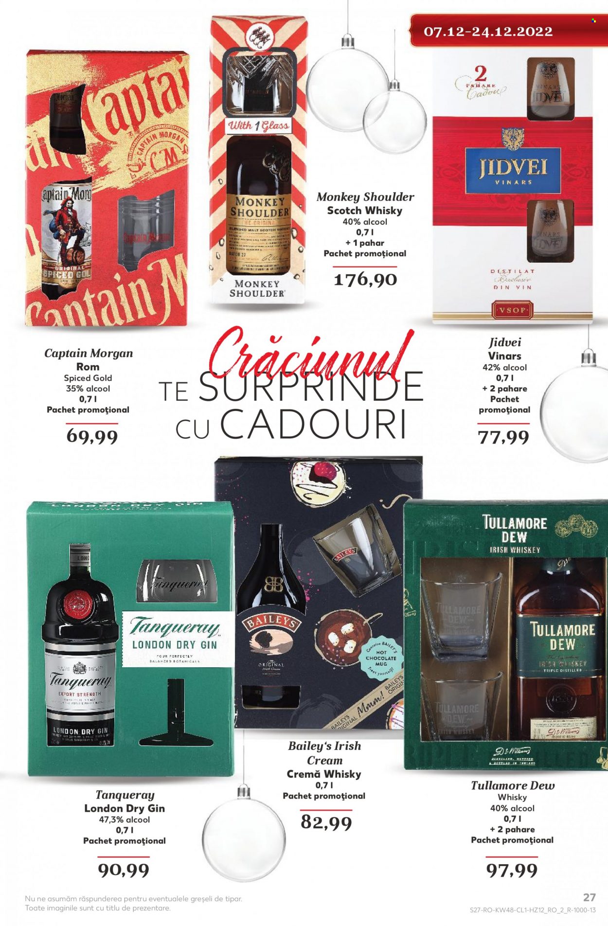 thumbnail - Cataloage Kaufland - 30.11.2022 - 31.12.2022 - Produse în vânzare - Captain Morgan, Baileys, brandy, gin, rom, Scotch Whisky, whisky, Jidvei, cremă. Pagina 27.
