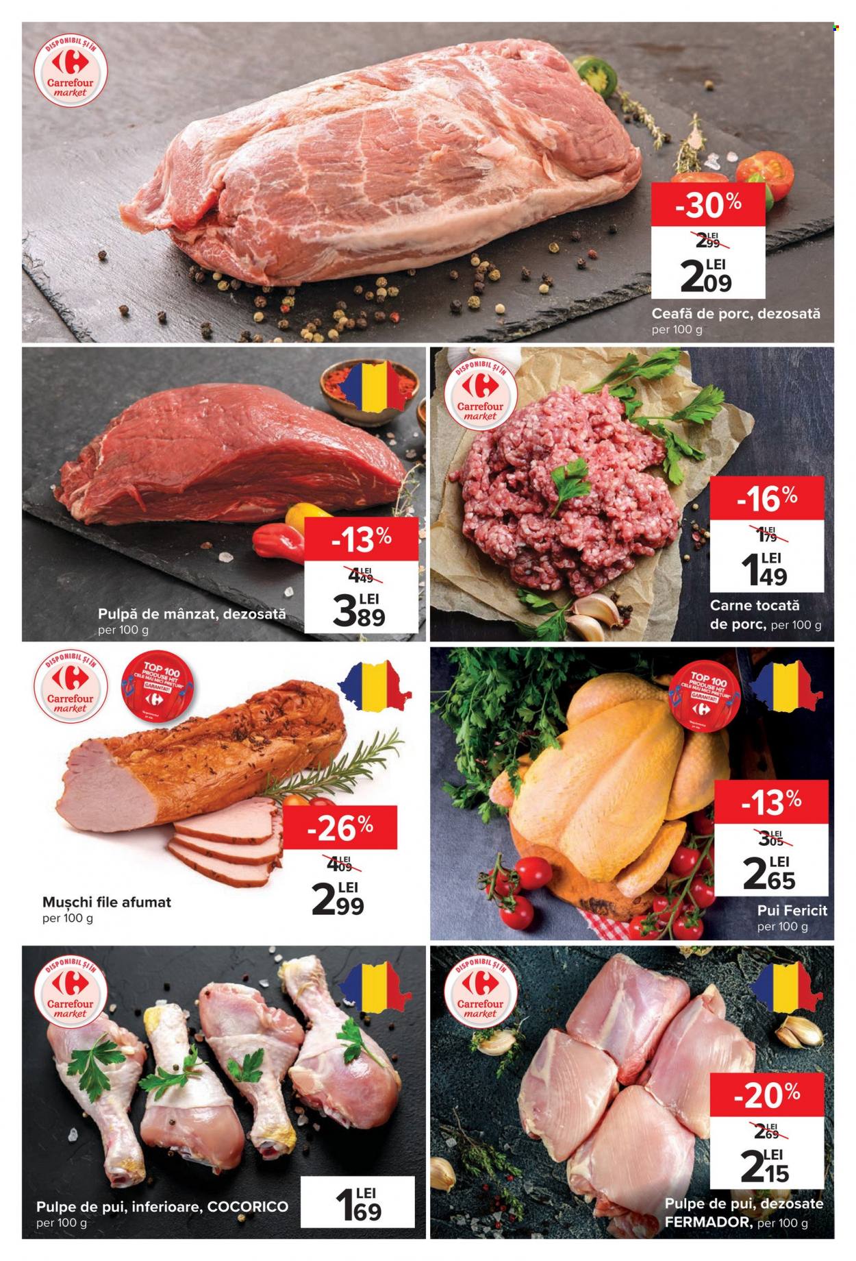 thumbnail - Cataloage Carrefour - 01.12.2022 - 07.12.2022 - Produse în vânzare - pulpe de pui, pulpe inferioare de pui, carne de pui, carne tocată, carne de porc, ceafă de porc, mușchi azuga. Pagina 10.