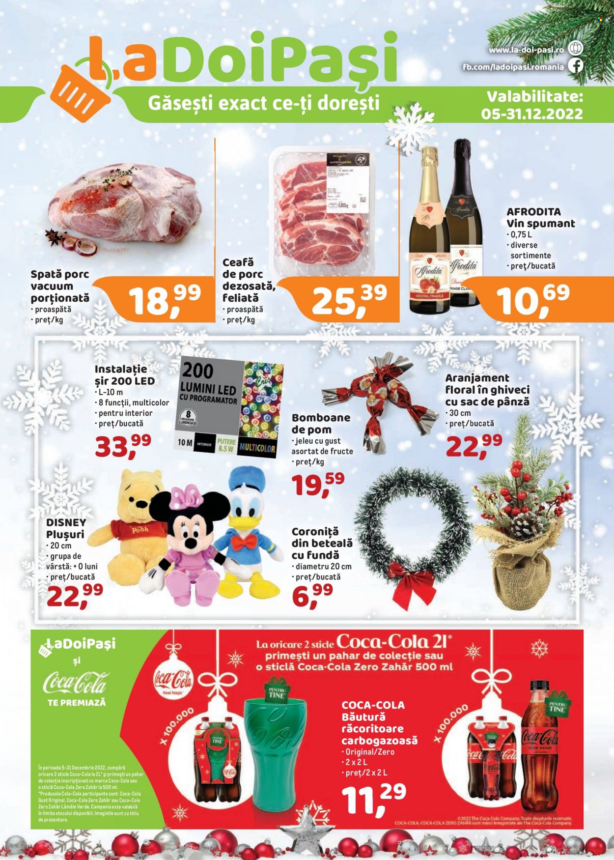 thumbnail - Cataloage LaDoiPaşi - 05.12.2022 - 31.12.2022 - Produse în vânzare - carne de porc, ceafă de porc, bomboane, Coca-Cola, băutură răcoritoare, vin spumant, Disney, plusuri. Pagina 1.