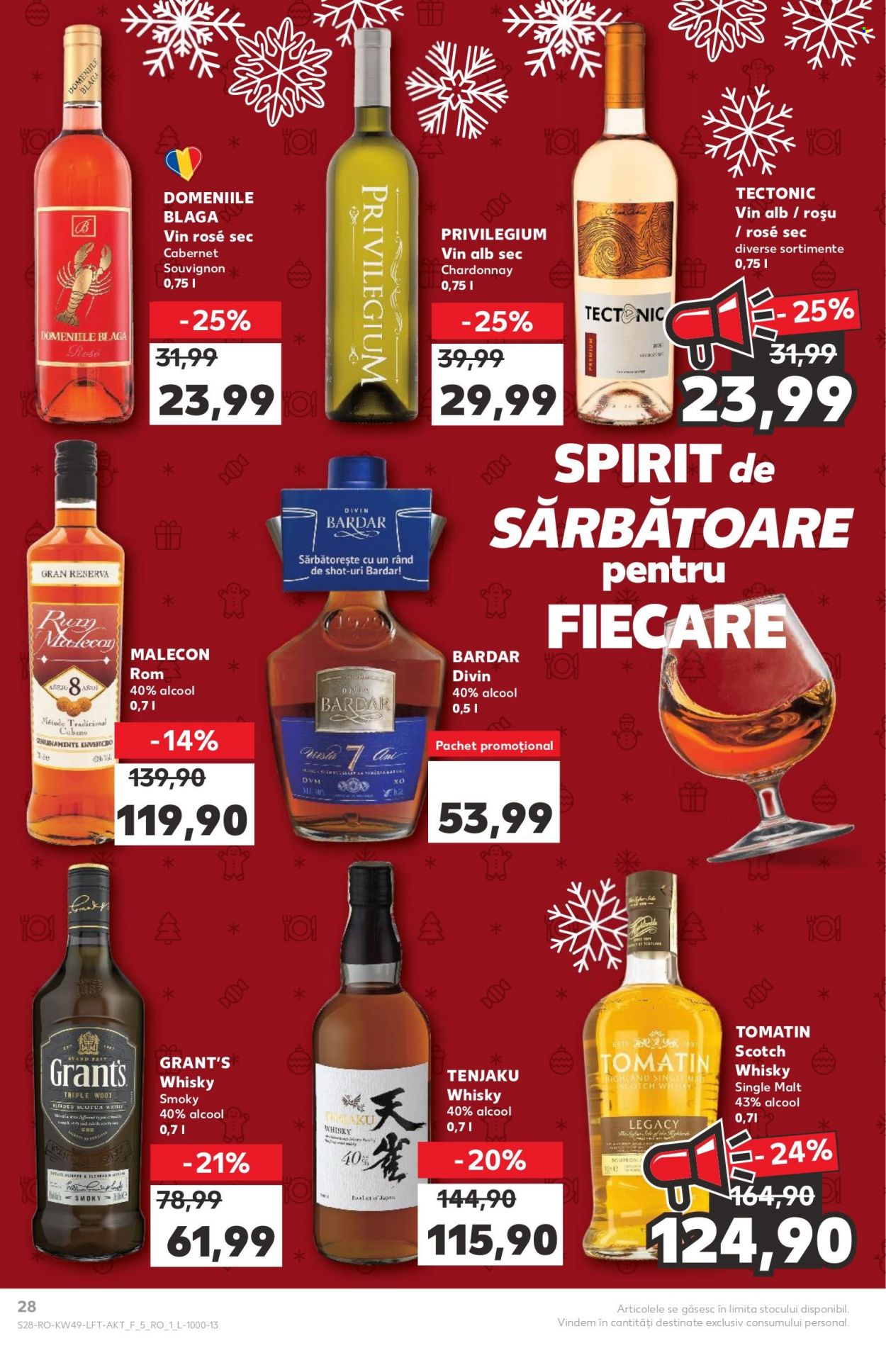 thumbnail - Cataloage Kaufland - 07.12.2022 - 13.12.2022 - Produse în vânzare - alcool, Chardonnay, vin alb, vin rose, vin, Grant's, rom, Scotch Whisky, whisky. Pagina 28.