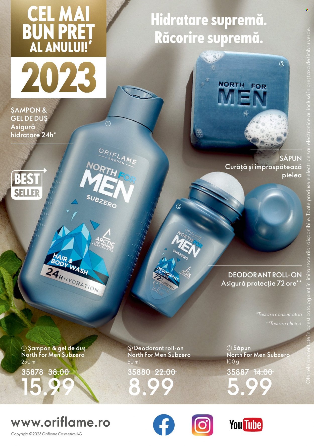 thumbnail - Cataloage Oriflame - 18.01.2023 - 07.02.2023 - Produse în vânzare - șampon, săpun, North for Men, deodorant, roll-on. Pagina 136.