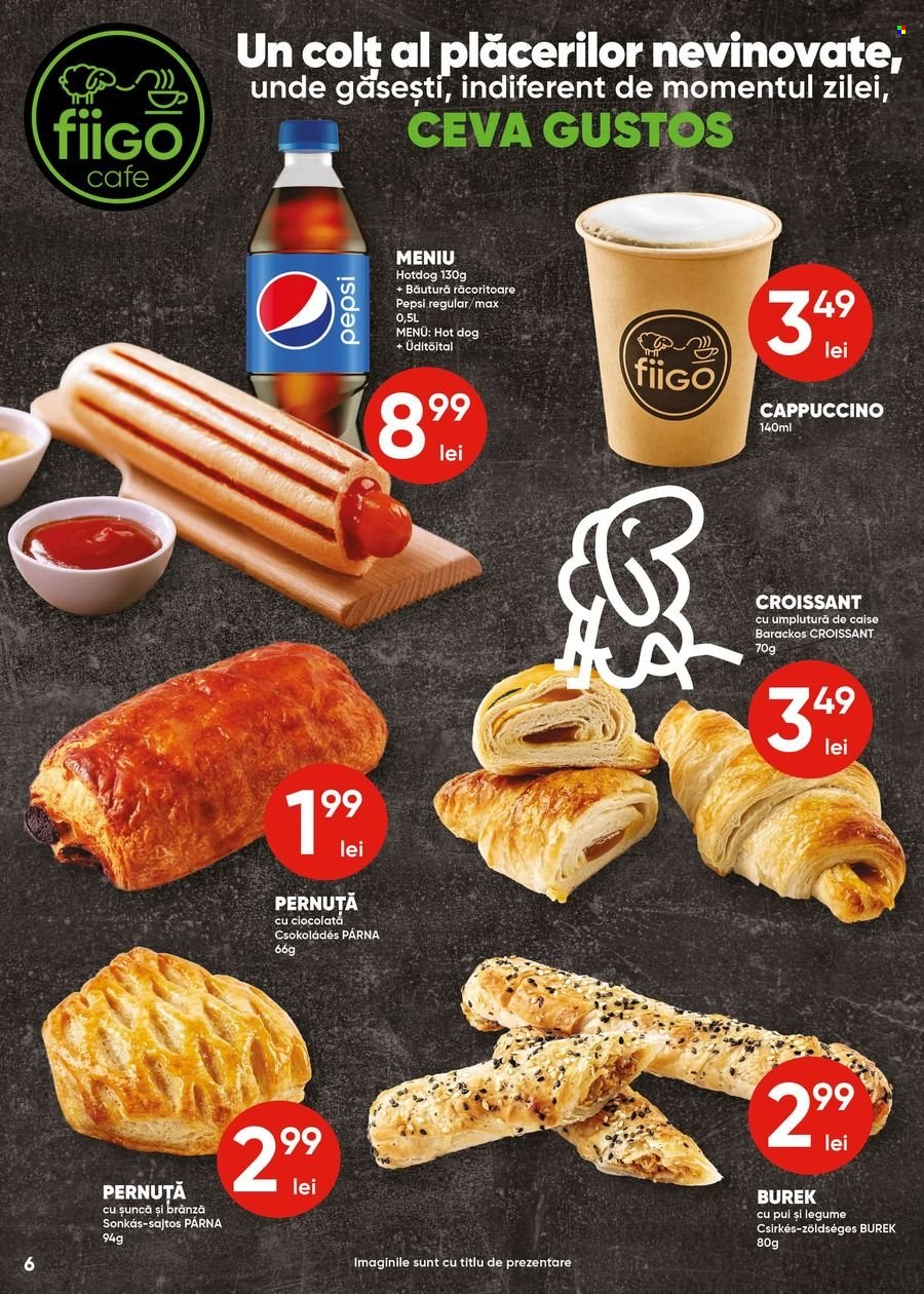 thumbnail - Cataloage Profi Super - 25.01.2023 - 07.02.2023 - Produse în vânzare - croissant, caise, șuncă, hot dog, băutură răcoritoare, Pepsi, cappuccino. Pagina 6.