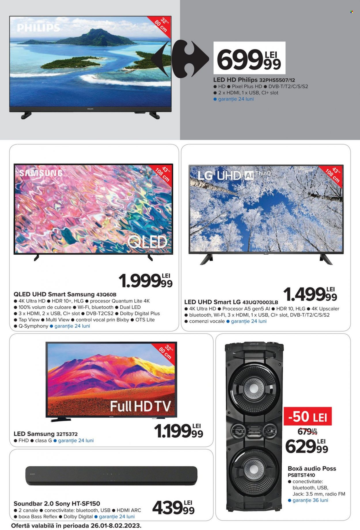 thumbnail - Cataloage Carrefour - 26.01.2023 - 01.02.2023 - Produse în vânzare - Philips, Samsung, LG, Sony, televizor, LED TV, boxa, soundbar. Pagina 40.