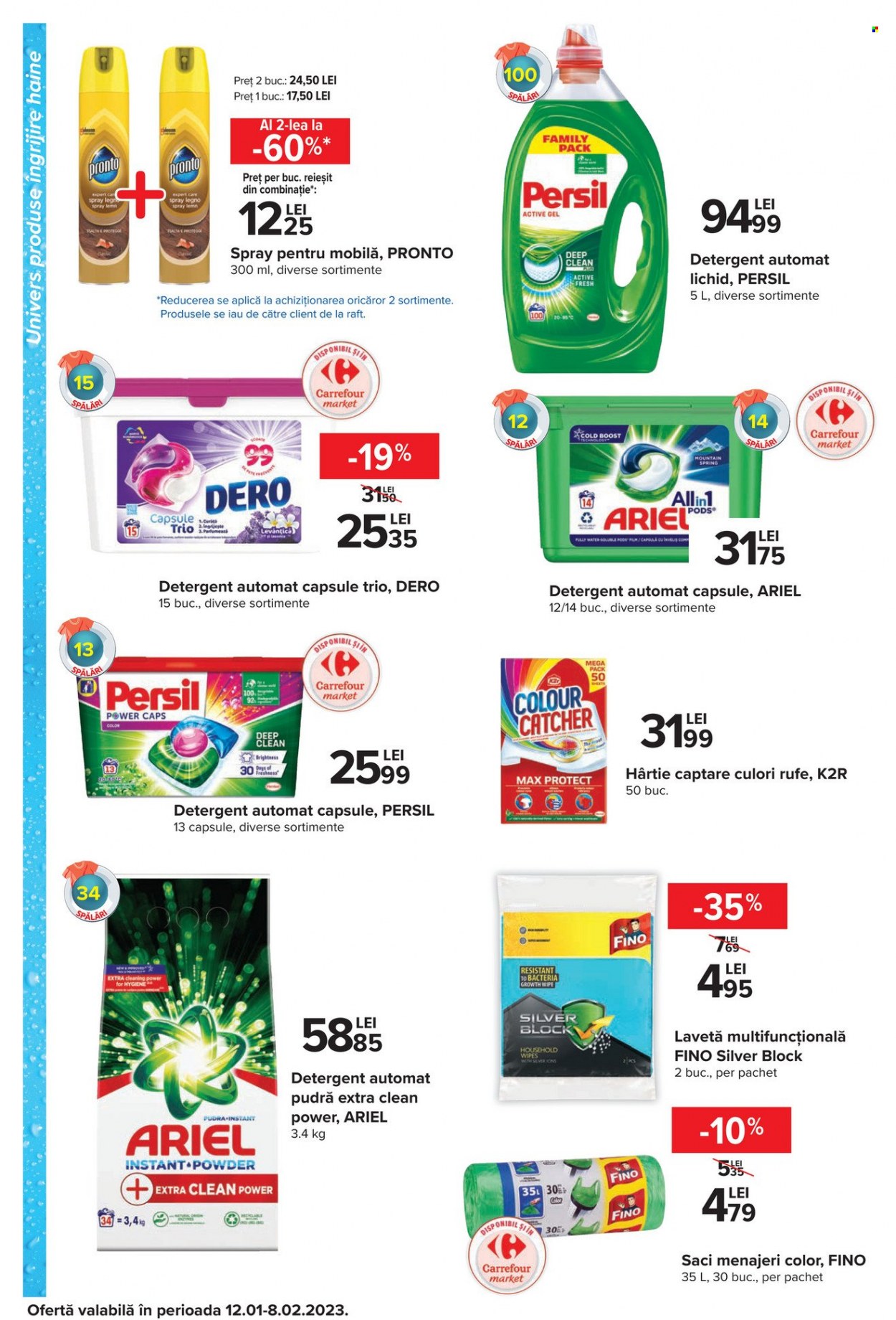 thumbnail - Cataloage Carrefour - 26.01.2023 - 01.02.2023 - Produse în vânzare - detergent, spray mobilă, Ariel, Dero, detergent automat, detergent capsule, Persil, saci menajeri. Pagina 55.