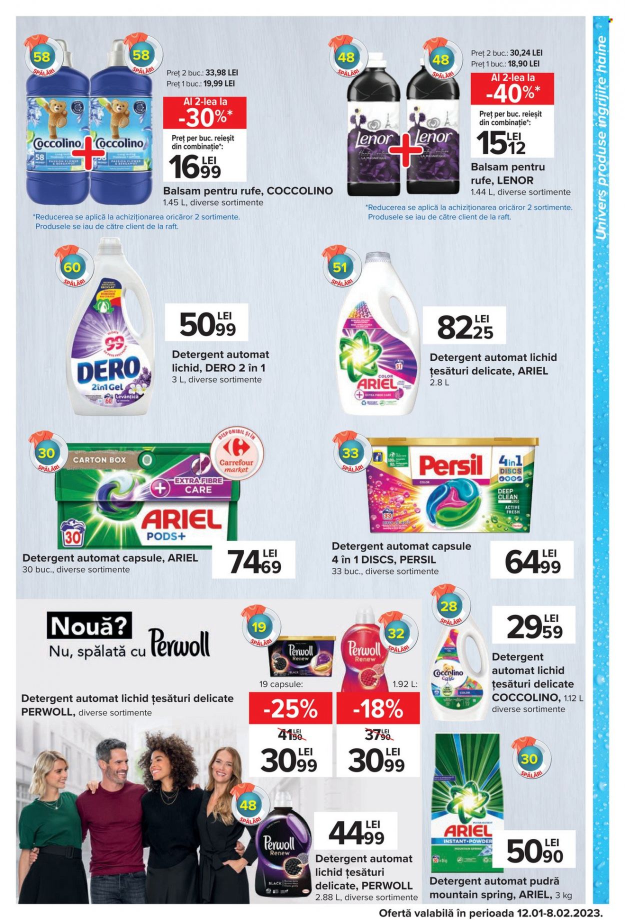 thumbnail - Cataloage Carrefour - 26.01.2023 - 01.02.2023 - Produse în vânzare - detergent, Ariel, Coccolino, Dero, detergent automat, detergent capsule, balsam de rufe, Persil, Perwoll, Lenor. Pagina 56.