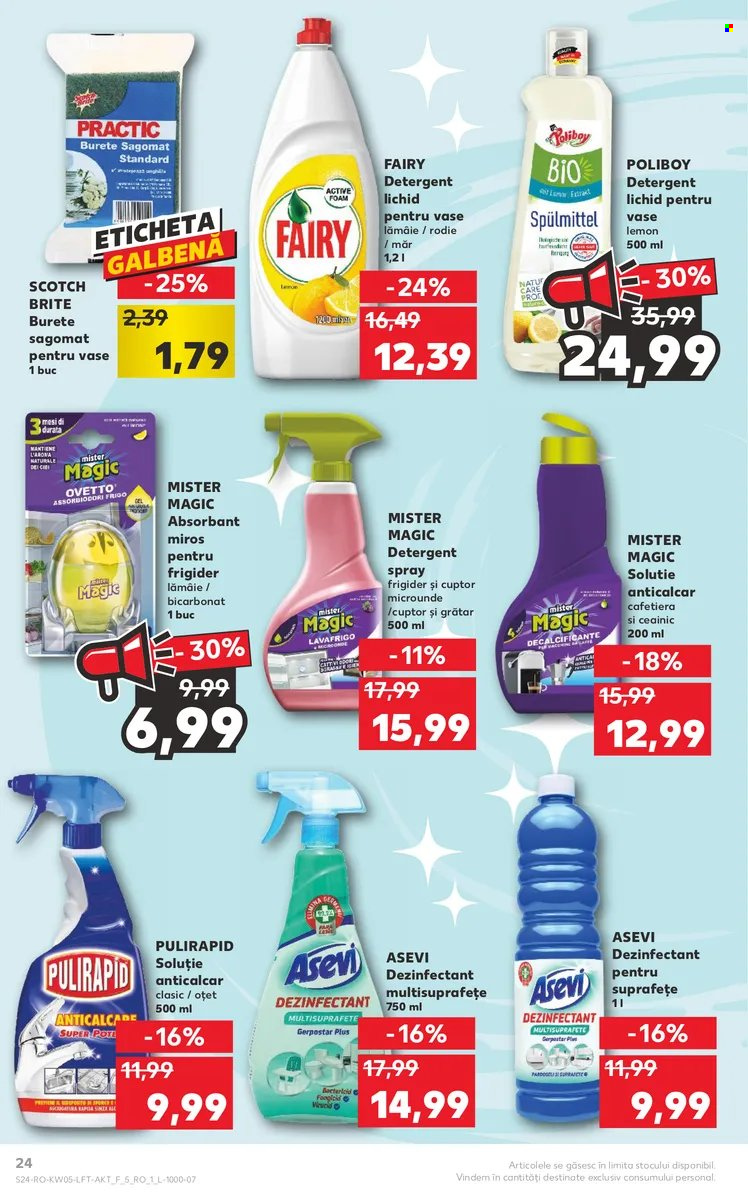 thumbnail - Cataloage Kaufland - 01.02.2023 - 01.02.2023 - Produse în vânzare - anticalcar, detergent, dezinfectare, detergent lichid, burete, Fairy, frigider. Pagina 24.