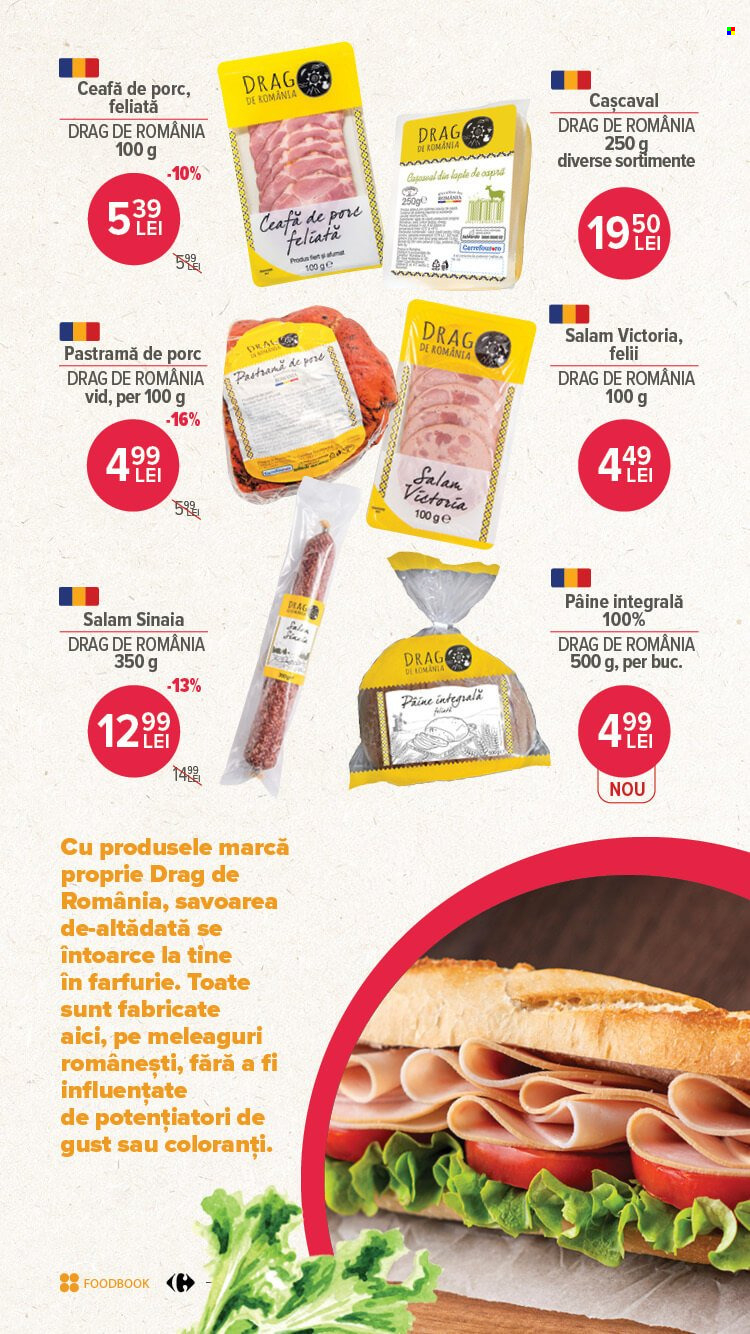 thumbnail - Cataloage Carrefour - 26.01.2023 - 08.02.2023 - Produse în vânzare - pâine, ceafă de porc, pastramă, salam, salam victoria, salam sinaia, cașcaval, farfurie. Pagina 13.