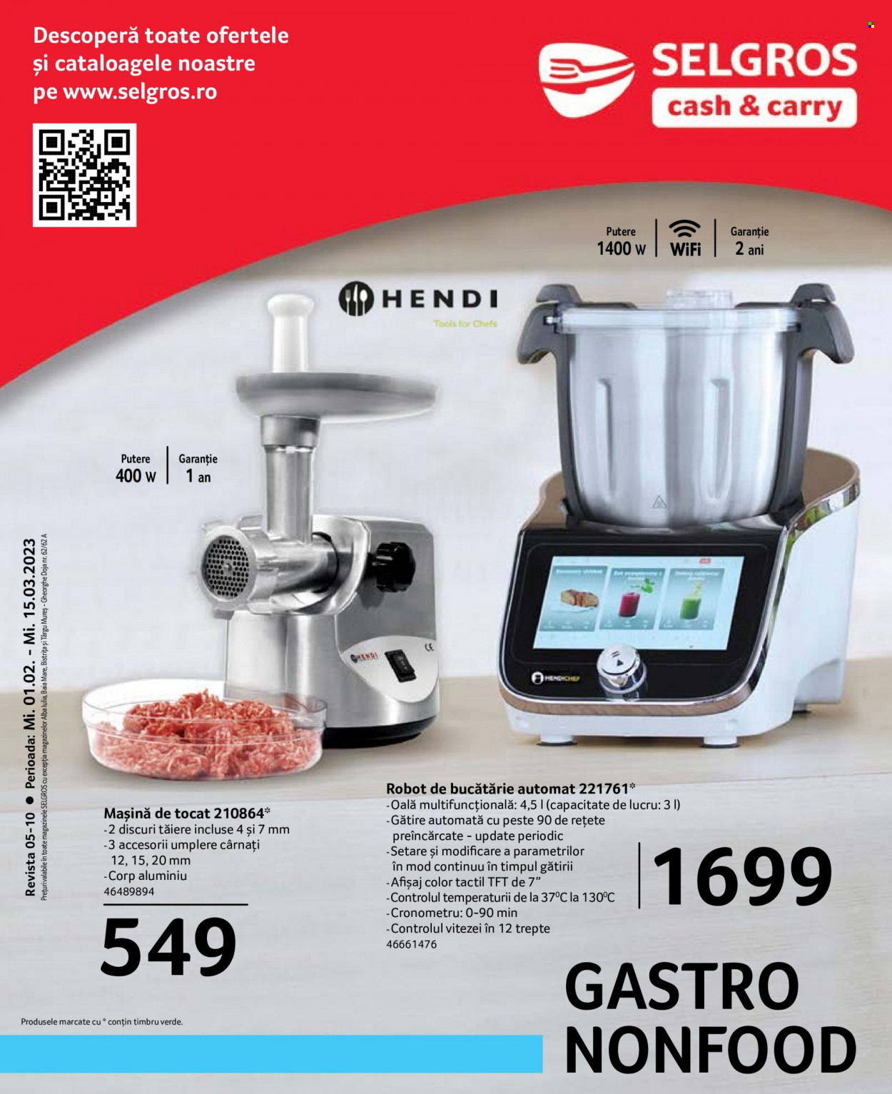 thumbnail - Cataloage Selgros - 01.02.2023 - 15.03.2023 - Produse în vânzare - cârnaţi, maşină de tocat carne, oală, robot de bucătărie. Pagina 1.