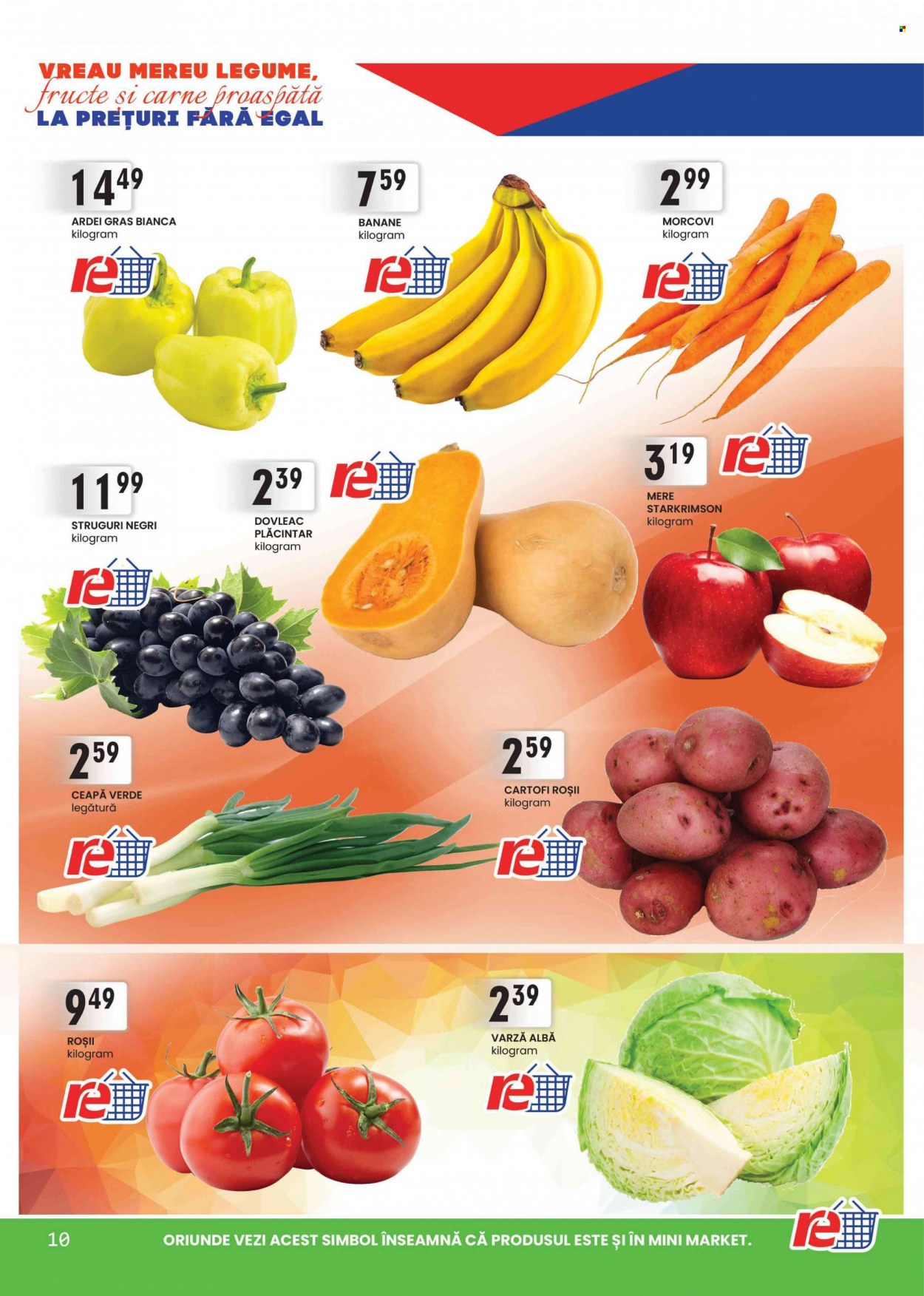 thumbnail - Cataloage remarkt - 02.02.2023 - 15.02.2023 - Produse în vânzare - ardei, ardei gras, cartofi, morcovi, ceapă verde, varză albă, dovleac, roșie, banane, struguri, mere. Pagina 10.