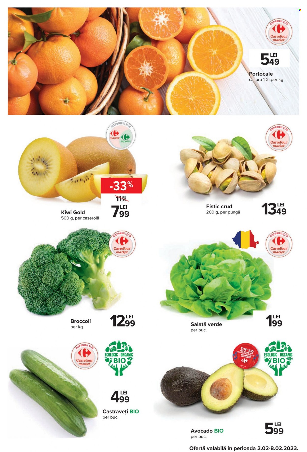 thumbnail - Cataloage Carrefour - 02.02.2023 - 08.02.2023 - Produse în vânzare - broccoli, salată, kiwi, avocado, portocale, castravețe, fistic. Pagina 7.