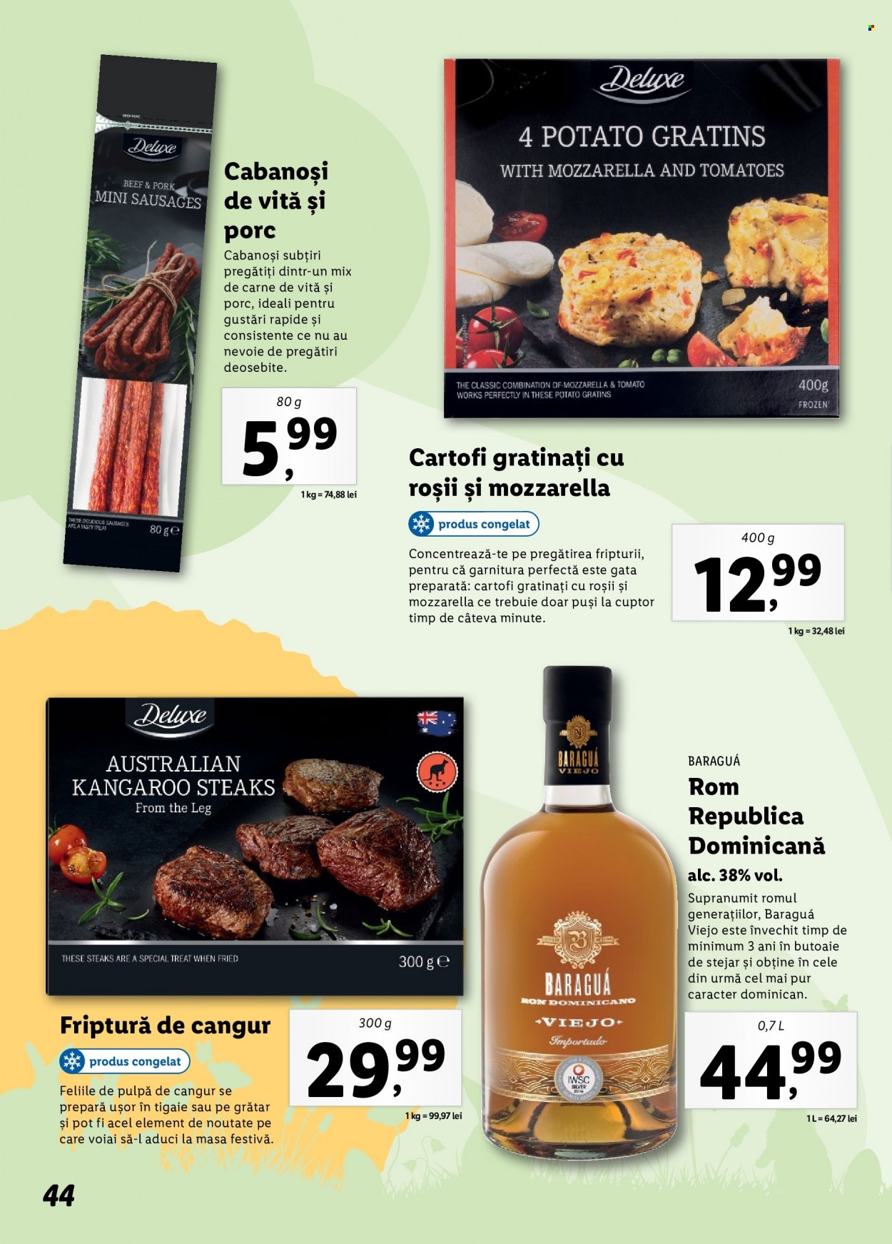 thumbnail - Cataloage Lidl - Produse în vânzare - alcool, roșie, carne de vită, cartofi gratinați, rom, tigaie. Pagina 44.