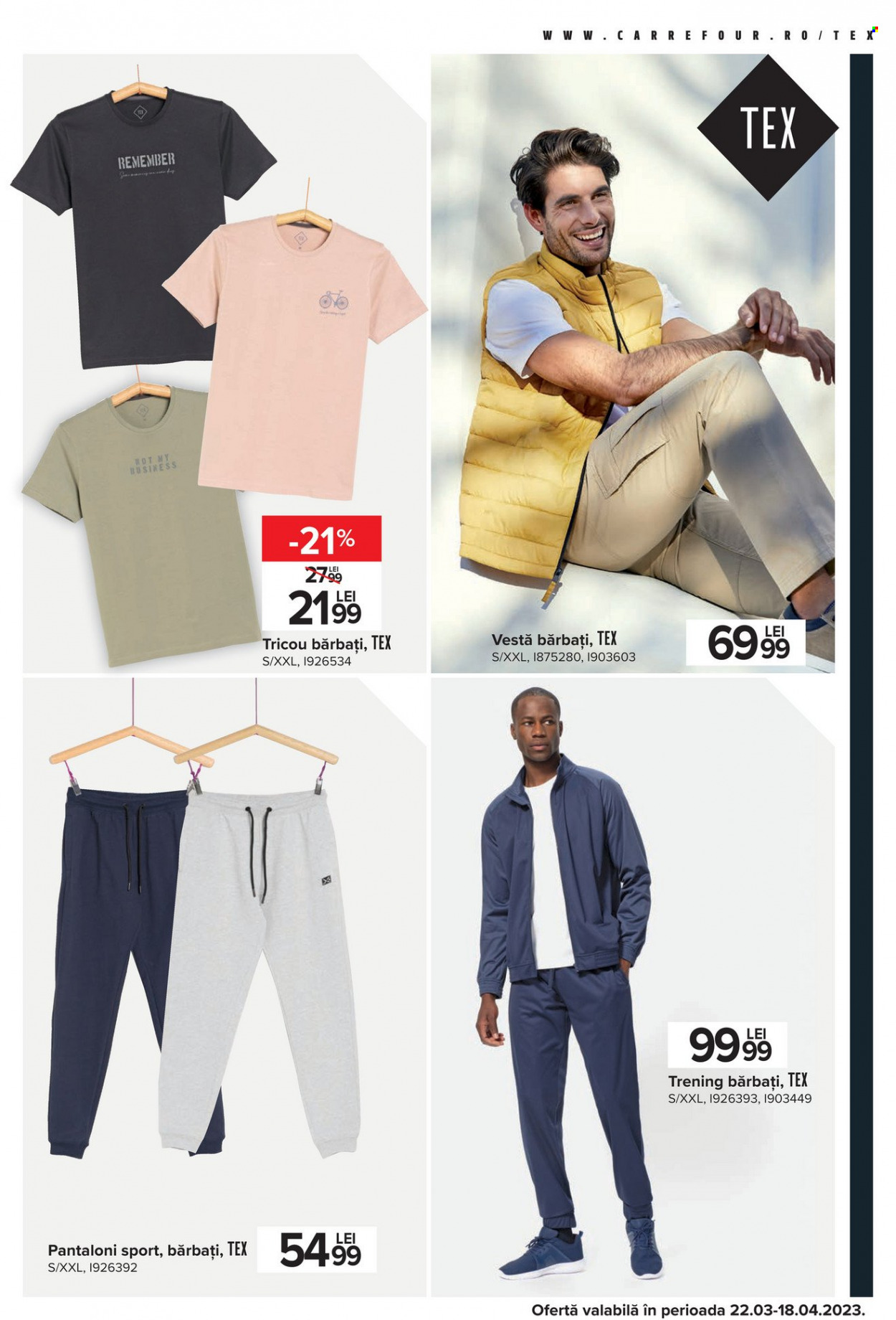 thumbnail - Cataloage Carrefour - 22.03.2023 - 28.03.2023 - Produse în vânzare - pantalon, tricou, vestă. Pagina 63.