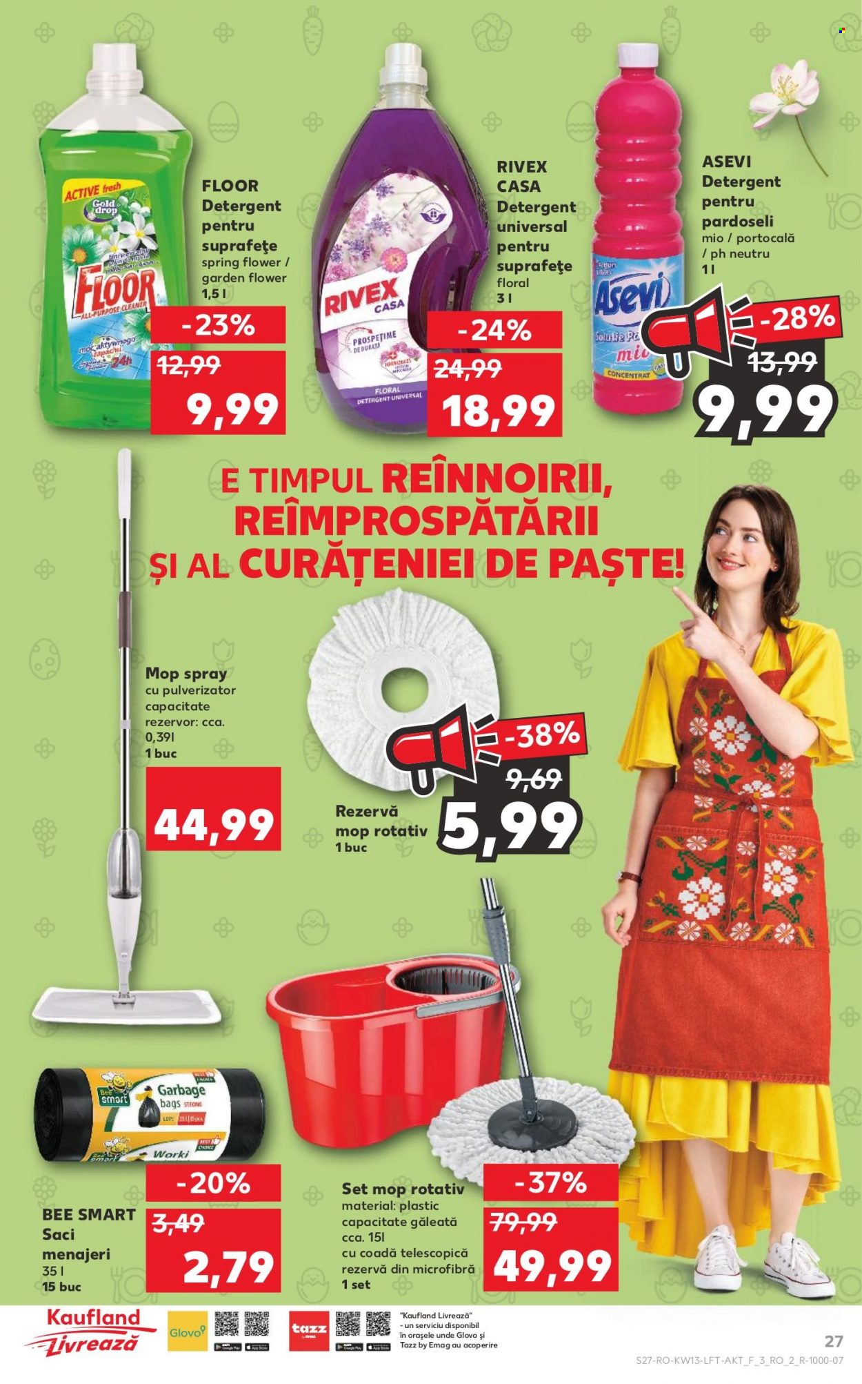 thumbnail - Cataloage Kaufland - 29.03.2023 - 04.04.2023 - Produse în vânzare - detergent, detergent pentru pardoseli, detergent pentru suprafeţe, Rivex, saci menajeri, mop. Pagina 27.