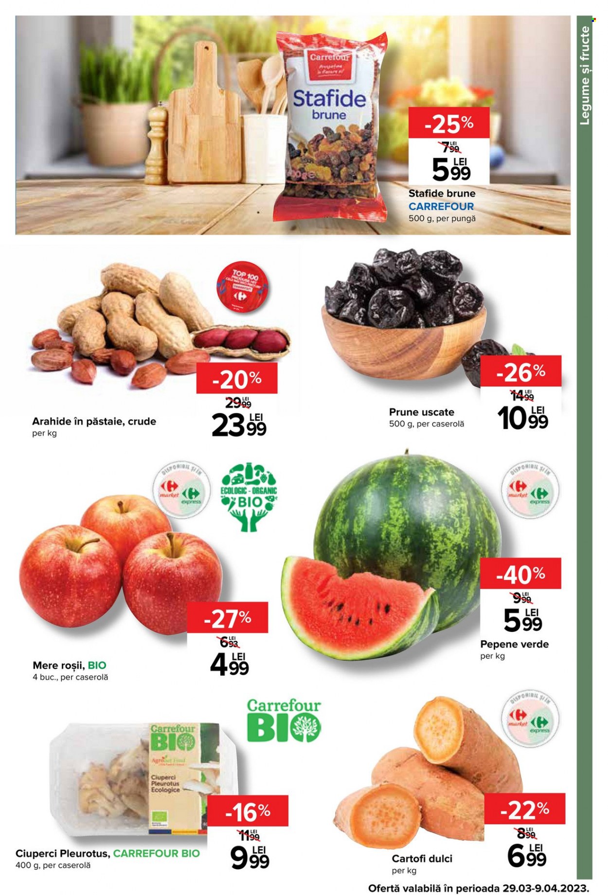 thumbnail - Cataloage Carrefour - 29.03.2023 - 09.04.2023 - Produse în vânzare - ciuperca, cartofi, pepene, prune, mere, pepene verde, arahide, stafide. Pagina 7.