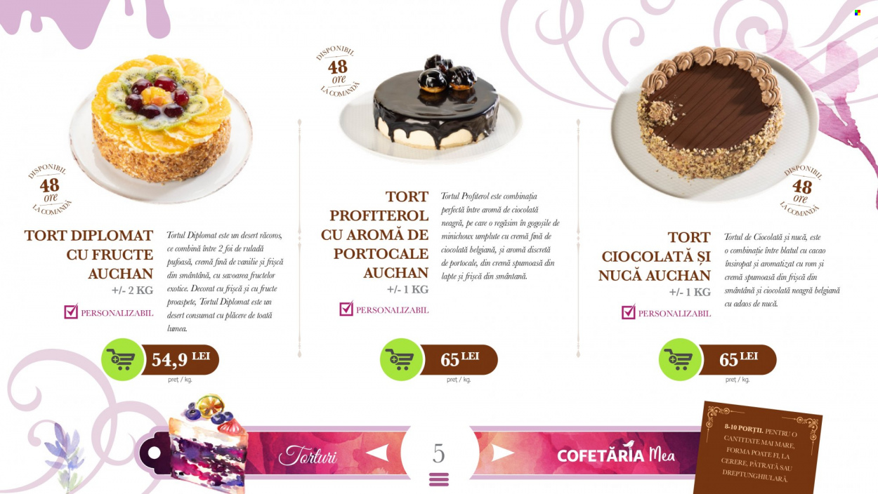 thumbnail - Cataloage Auchan - Produse în vânzare - alcool, prăjitură, profiterol, tort, smântână, ciocolată neagră, cacao, rom. Pagina 5.