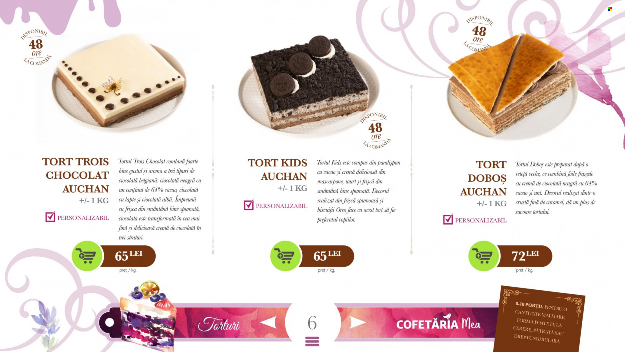 thumbnail - Cataloage Auchan - Produse în vânzare - prăjitură, tort, mascarpone, iaurt, Oreo, unt, smântână, ciocolată neagră, cacao. Pagina 6.
