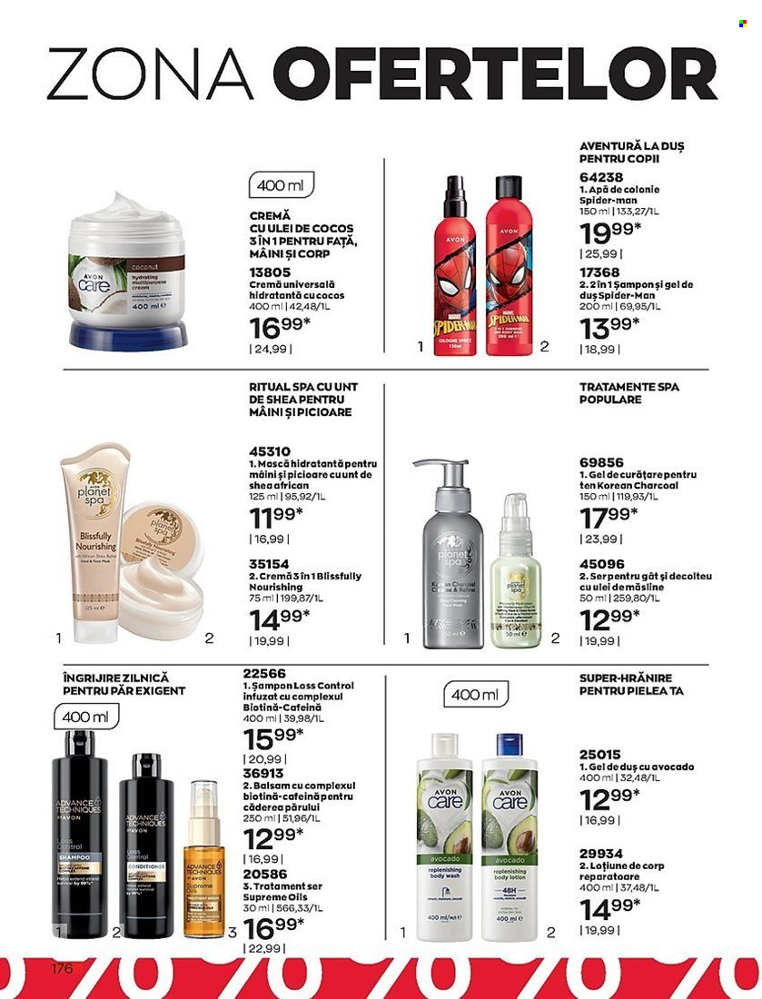 thumbnail - Cataloage Avon - 01.06.2023 - 30.06.2023 - Produse în vânzare - șampon, Spider-Man, cremă, gel de curăţare, Charcoal, mască, tratament ser, loțiune de corp. Pagina 176.