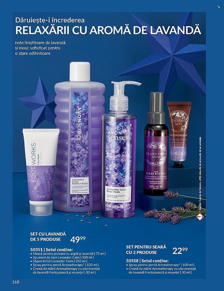 thumbnail - Cataloage Avon - 01.11.2023 - 30.11.2023 - Produse în vânzare - spumant de baie, săpun, săpun lichid, cremă, mască, cremă de mâini, pernă. Pagina 168.