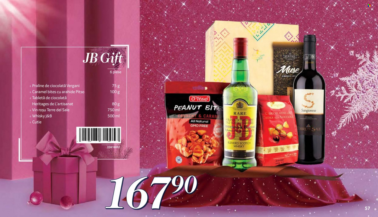 thumbnail - Cataloage Selgros - Produse în vânzare - ciocolată, praline, arahide, vin roşu, vin, Scotch Whisky, cremă. Pagina 57.