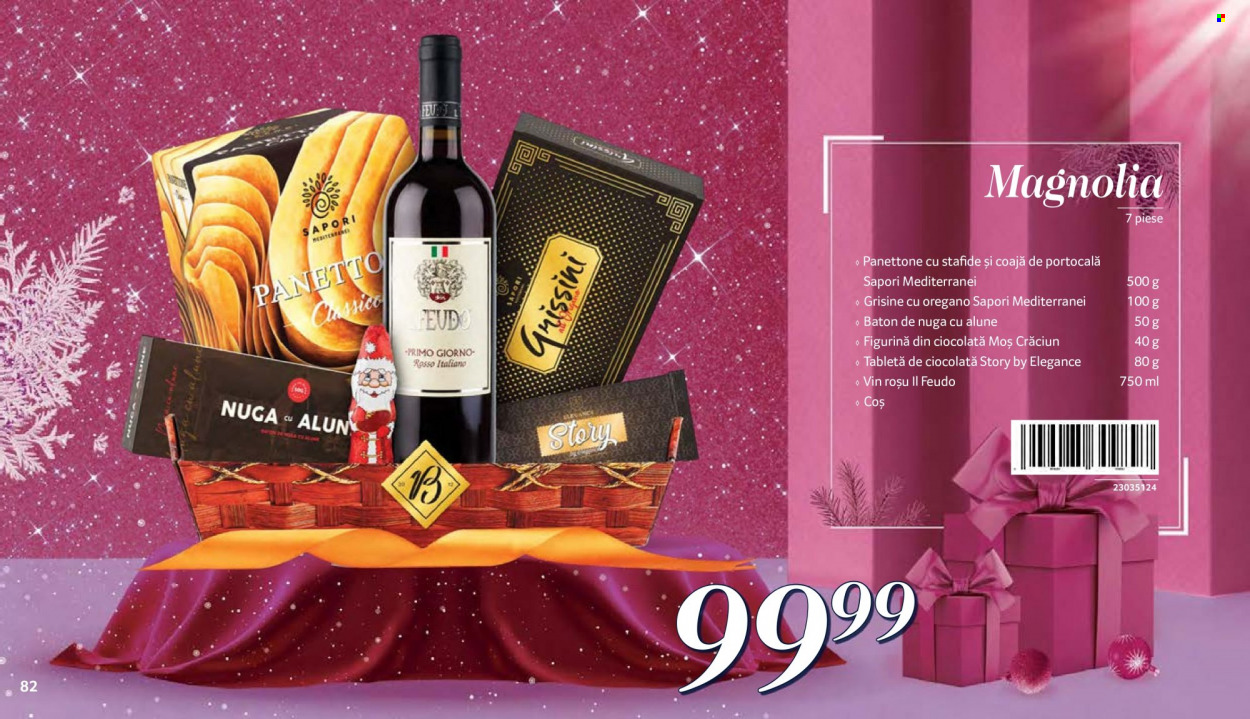thumbnail - Cataloage Selgros - Produse în vânzare - panettone, ciocolată, grisine, vin roşu, vin, coş, Moș Crăciun. Pagina 82.