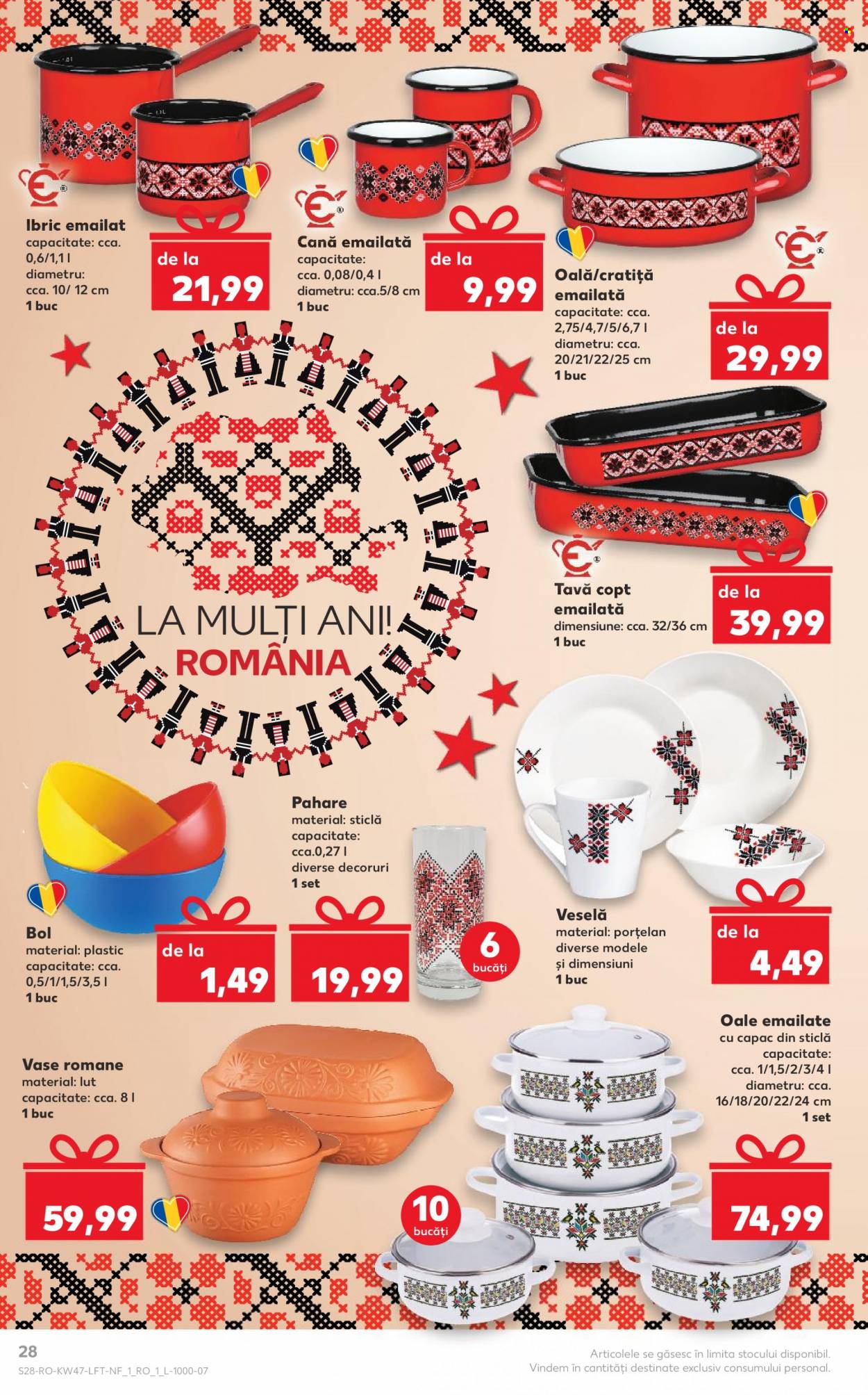 thumbnail - Cataloage Kaufland - 22.11.2023 - 28.11.2023 - Produse în vânzare - ibric, cană, cratita, oală, tavă, tavă pentru cuptor, ustensile bucătărie, veselă din porțelan, bol, pahare, vas de copt. Pagina 28.