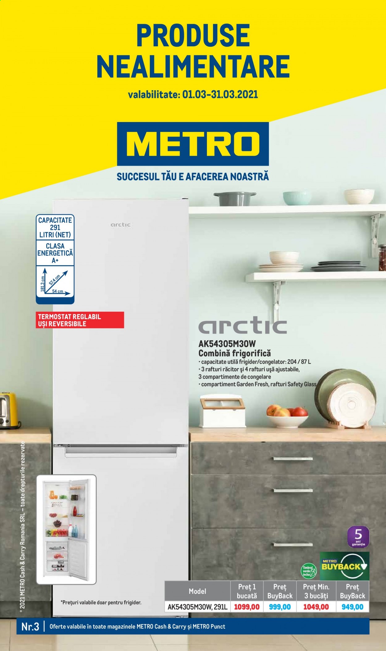 thumbnail - Cataloage Metro - 01.03.2021 - 31.03.2021 - Produse în vânzare - combina frigorifica, congelator, frigider. Pagina 1.